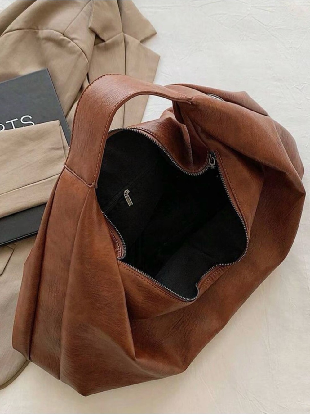 New Classic Black Hobo Bag Cognac Brown - Picture 3 of 5